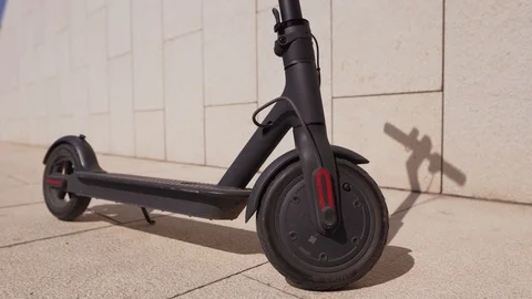 Electric scooter wheels close-up, static shot of a modern electric vehicle Stock Footage 116403468