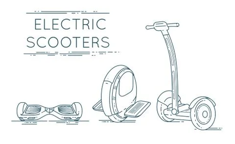 Electric scooters vector line set Stock Illustration