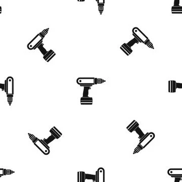 Electric screwdriver drill pattern seamless black Stock Illustration