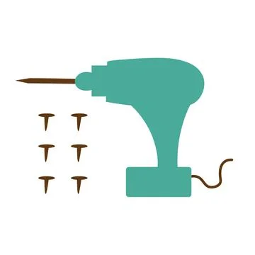 Electric screwdriver with nails on an isolated background. construction tools Stock Illustration