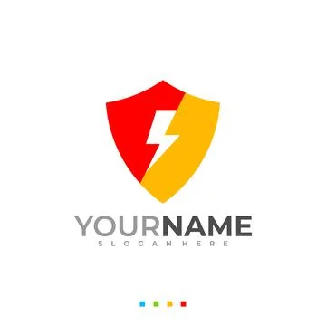 Electric Security Logo concept. Flash Thunderbolt Shield Vector Logo Design T Stock Illustration