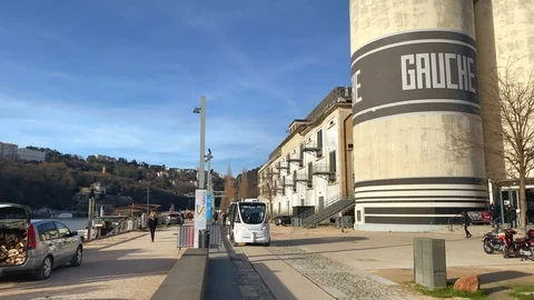 Electric self-driving shuttle bus service named Navly Stock Footage 125492146