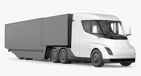 Electric Semi Truck Tesla With Trailer Simple Interior 3d