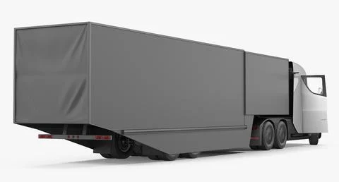Electric Semi Truck Tesla With Trailer Simple Interior 3d