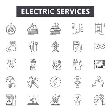 Electric services line icons for web and mobile design. Editable stroke signs Stock Illustration
