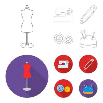 Electric sewing machine, dummy on the stand, pin, buttons.Atelier set collection Stock Illustration