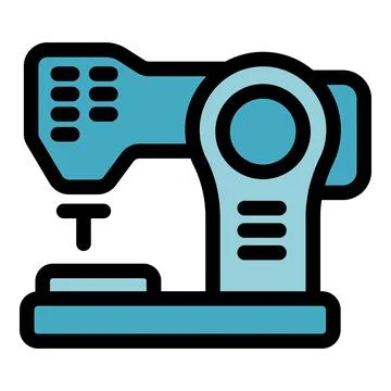 Electric sewing machine stitching fabric on workbench Illustrazione stock