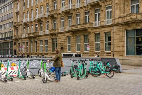 Electric shared scooters Stock Photos