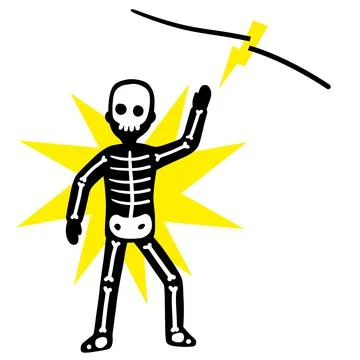 Electric shock. Skeleton touch electric wire with current Stock Illustration