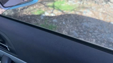 Electric side window rises inside a car door, powered glass movement, passenger Stock Footage 337114898