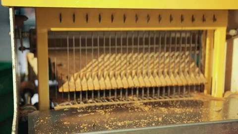 Electric slicing machine is automatically cutting bread into thin pieces. Stock Footage 120380137