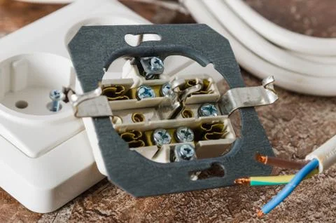 Electric socket and cable, close-up Stock Photos