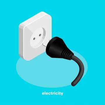 Electric socket and plug with wire in isometric style Illustrazione stock