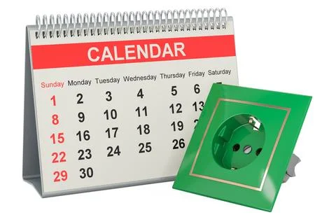 Electric socket with desk calendar, 3D rendering Stock Illustration