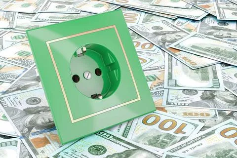 Electric socket on the dollars background, 3D rendering Electric socket on... Stock Photos