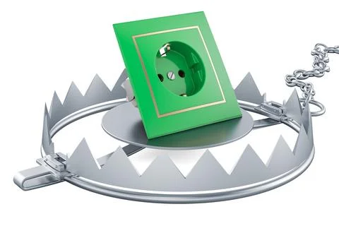 Electric socket inside bear trap, 3D rendering Illustrazione stock