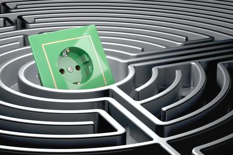 Electric socket inside dark labyrinth, 3D rendering Illustrazione stock