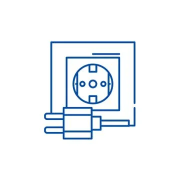 Electric socket line icon concept. Electric socket flat vector symbol, sign Stock Illustration