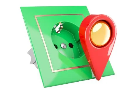 Electric socket with map pointer, 3D rendering Stock Illustration