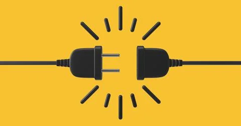 Electric socket with a plug. Connection and disconnection concept. 404 erro.. Illustrazione stock