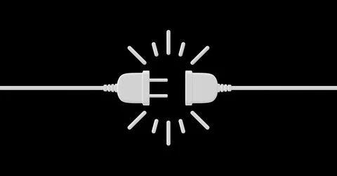 Electric socket with a plug. Connection and disconnection concept. 404 erro.. Illustrazione stock