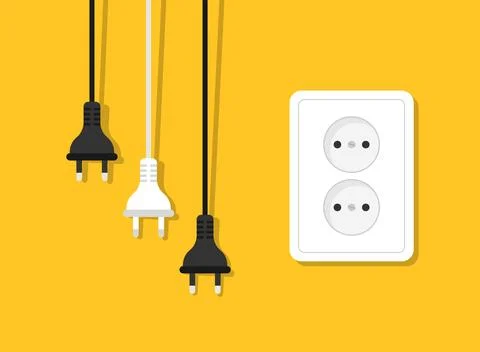 Electric socket with a plug icon in flat style. Connection symbol vector il.. 스톡 일러스트