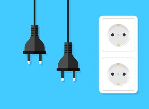 Electric socket with a plug icon in flat style. Connection symbol vector il.. Stock Illustration