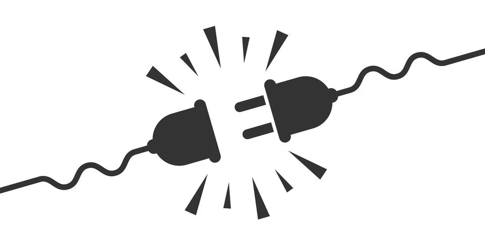 Electric socket with a plug icon in flat style. Connection symbol vector il.. Stock Illustration