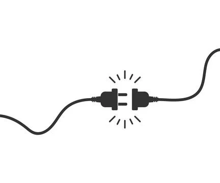 Electric socket with plug icon. Two electric cord symbol. Sign no connect v.. Illustrazione stock