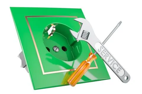 Electric socket with screwdriver and wrench, 3D rendering Illustrazione stock