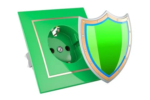 Electric socket with shield, 3D rendering Illustrazione stock