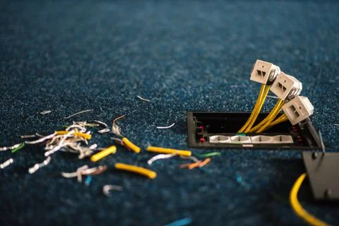 Electric sockets and sockets for network connectors rj45, installation proces Fotos Stock