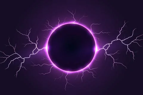 Electric Solar Eclipse with Purple Lightning Bolts Illustrazione stock