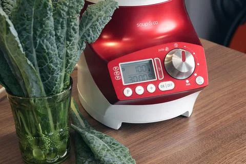 Electric soup maker for making pureed vegetable soup. Useful cream soup and Stock Photos