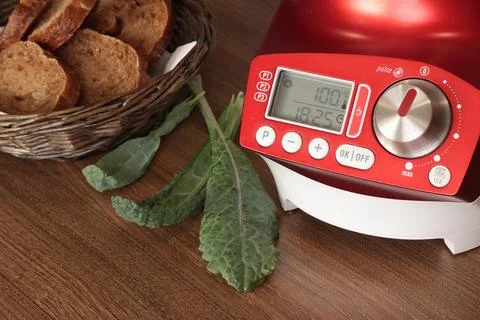 Electric soup maker for making pureed vegetable soup. Useful cream soup and Stock Photos