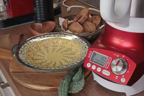 Electric soup maker for making pureed vegetable soup. Useful cream soup and Stock Photos