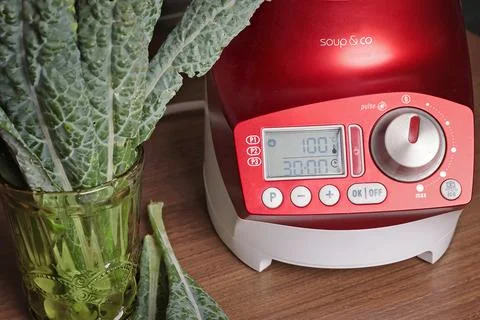 Electric soup maker for making pureed vegetable soup. Useful cream soup and Stock Photos