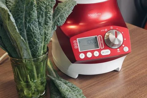 Electric soup maker for making pureed vegetable soup. Useful cream soup and Stock Photos