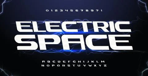 Electric space typeset. Flash lightning font for hud interface letters, VR game Illustration