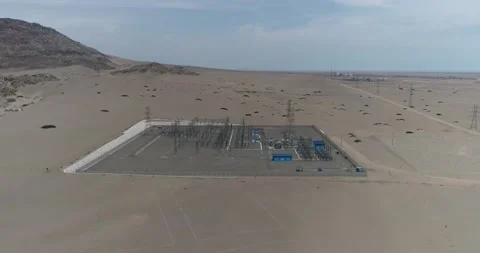 Electric station in the middle of the Peruvian desert, aerial shot from a drone. Video stock 170533865