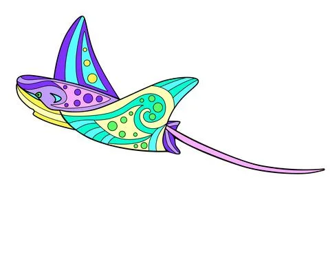 Electric stingray - vector linear full color zentangle illustration Illustrazione stock