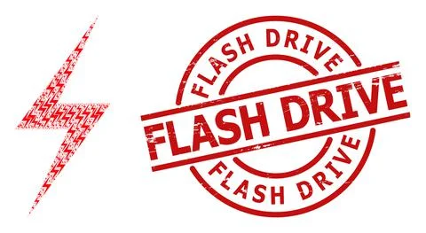 Electric Strike Icon Recursive Composition and Distress Flash Drive Seal Illustrazione stock