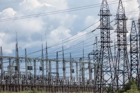 Electric substation of the industrial enterprise Foto stock