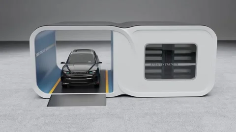 Electric SUV swapping battery pack in the Battery Swap Station Stock Footage 260274372