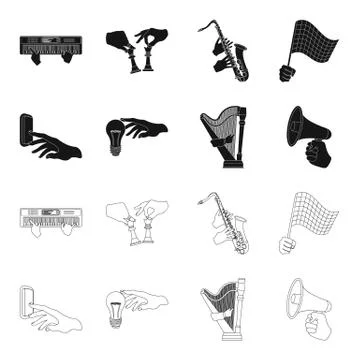 Electric switch button, incandescent lamp and other web icon in black,outline Stock Illustration