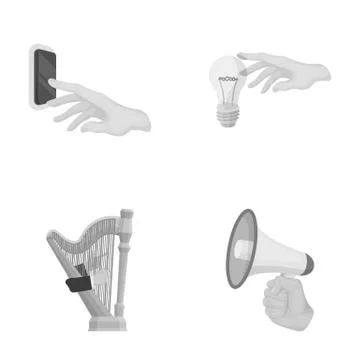 Electric switch button, incandescent lamp and other web icon in monochrome style Stock Illustration