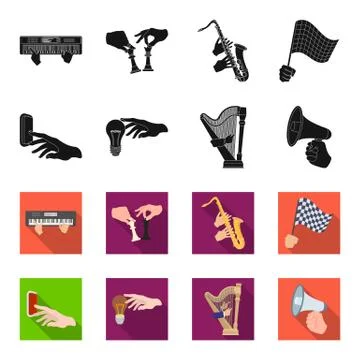 Electric switch button, incandescent lamp and other web icon in black,flet style Stock Illustration