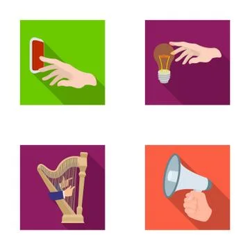 Electric switch button, incandescent lamp and other web icon in flat style. harp Stock Illustration