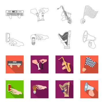 Electric switch button, incandescent lamp and other web icon in outline,flet Stock Illustration