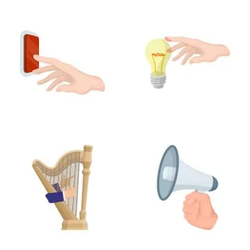 Electric switch button, incandescent lamp and other web icon in cartoon style Stock Illustration